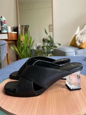 Miista Leather & Suede Lucite Heel Mule